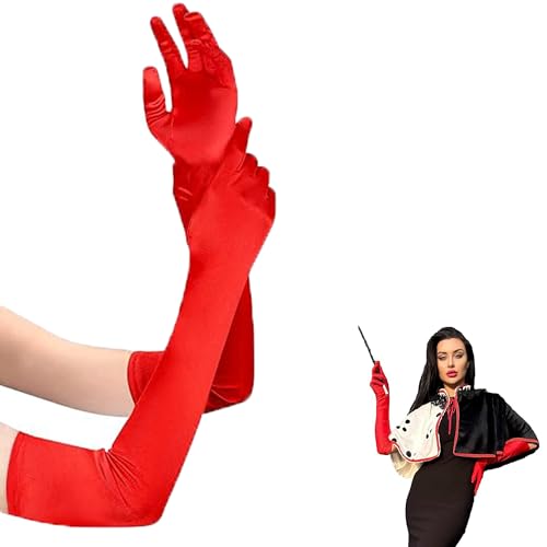 Luoqun88 Long Elbow Satin Gloves Long Satin Gloves Evening Gloves for Women Girls Fancy Dress Gloves Opera Elbow Length Gloves 20in Red Gloves for Wedding Prom Party Dance Costume Accessories