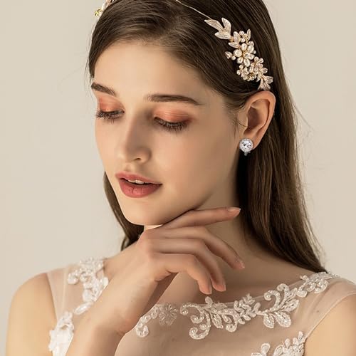 Jstyle 4 Pairs Silver Clip on Earrings for Women Elegant Rhinestone Clip on Earrings Dangle Drop for Brides Bridesmaids Non Pierced Earrings Set2