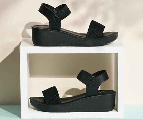 Image of puntoblu Cushion Comfort Platform Heel Sandals for Women | Comfortable Padded Footbed | Breathable Mesh | Slingback Closure | Anti-Skid & Durable Mid Heel Sandal for Girls