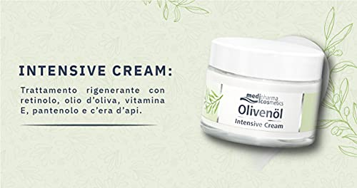 Medipharma Cosmetics Olivenol Intensive Cream, Anti-Falten-Gesichtscreme mit reinem Retinol, 50 ml, feuchtigkeitsspendend, straffend, Anti-Aging und regenerierend für trockene Haut mit Olivenöl und