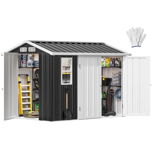 Image of DWVO 7' x 5' Outdoor Metal Storage Shed with Windows & 3 Lockable Doors