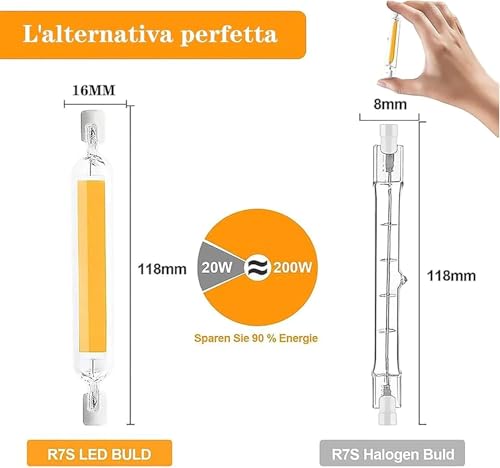 R7S LED 118 mm dimmbare Lampe, 20W, Ersatz für 200W Halogen