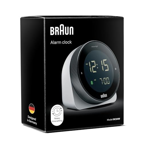 Reloj despertador digital Braun pantalla LCD negativa bisel giratorio BC24W 7