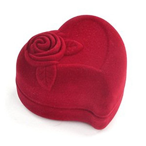 Caja de anillo de TRIXES en forma de corazón, color rojo, para pedidas de matrimonio