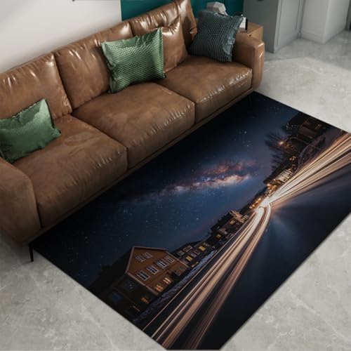 FEIPUHOME Art Alfombra Estilo fotografía Paisaje Urbano cósmico Galaxia Cielo Nocturno Lavable Antideslizante Alfombra Pelo bajo para Dormitorio Sala Estar Entrada Plegable 60x90cm