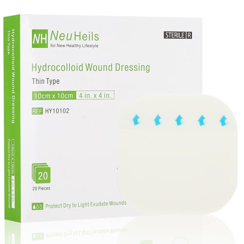 20 Pack Hydrocolloid Wound Dressing 4x4 Inch Extra Thin Hydrocolloid Bandages Patches for Light Exudates Pressure Ulcers Bed Sores Minor Burns Cuts & Abrasions Blister & Surgical Wound Care