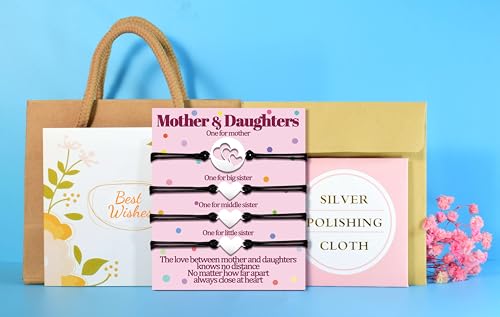 Mom Daughter Bracelets Gifts Mother 2 3 4 Daughters Matching Bracelet Gift for Mommy and Me Bracelets Set for 2 3 4 5 Women Love Heart Matching Bracelets Mothers Day Gifts Birthday Gift Jewelry Ideas2