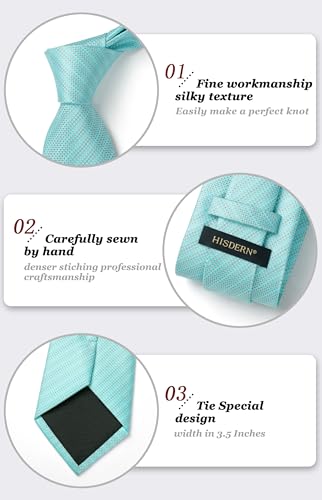 Image of HISDERN Mens Ties Solid Color Tie and Pocket Square Set Classic Woven Formal Neckties & Handkerchief Wedding Party