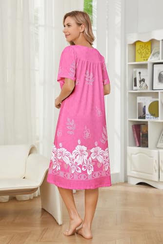 Image of House Dresses for Women with Pockets Mumu Dresses Short Sleeve Moo Moos for Women Nightgown Duster Lounge Dress S-3XL