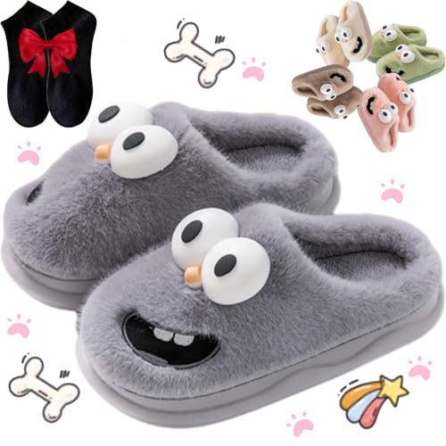 Kissing Slippers, 3D Big Eye Dog Fun Cartoon Package Head Eva Slippers, Tongue Out, Unisex Adults, Green