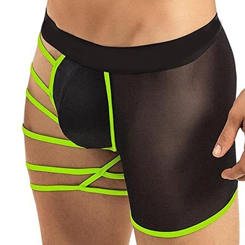 Evankin Men Sexy Boxer Briefs Hollow Out Breathable Underwear Stretch Ice Silk Fiber See Through Lingerie(Green) #TOP12