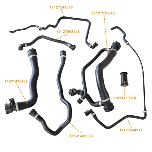 FZJDSD Radiator Coolant Water Hose Pipe Kit (7 Hoses) Compatible with BMW 550i 650i 2006 2007 2008 2009 2010 Replace 17127542540 11531436409 17127519248 17127534917 17127568246 11531438634 11511439976 - Thumbnail 2