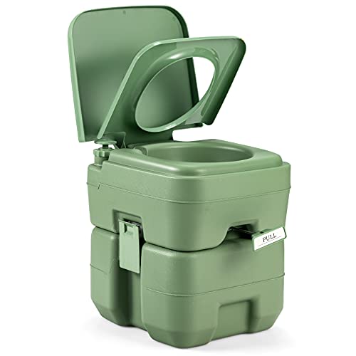 COSTWAY Toilette Portable WC Chimique 20L, Toilette Sèche HDPE pour Camping Caravanes Hôpital, 42x36x43cm(Vert)