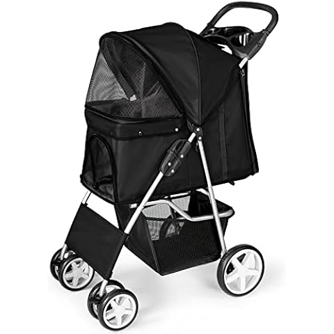 display4top Pet Travel Stroller Dog Cat Pushchair Pram Jogger Buggy With 4 Wheels (Black) Cover