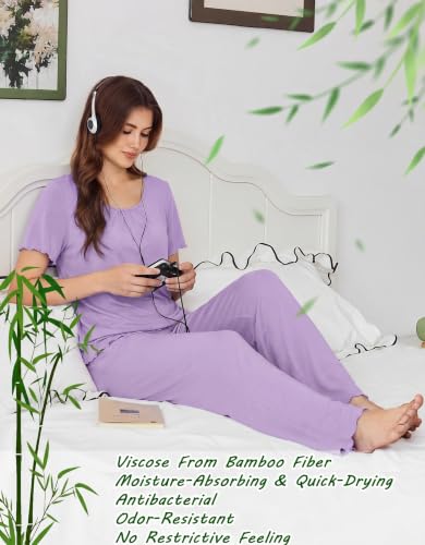 Ekouaer Womens Pajama Sets Viscose from Bamboo Top With Pants Lounge Set - image 5