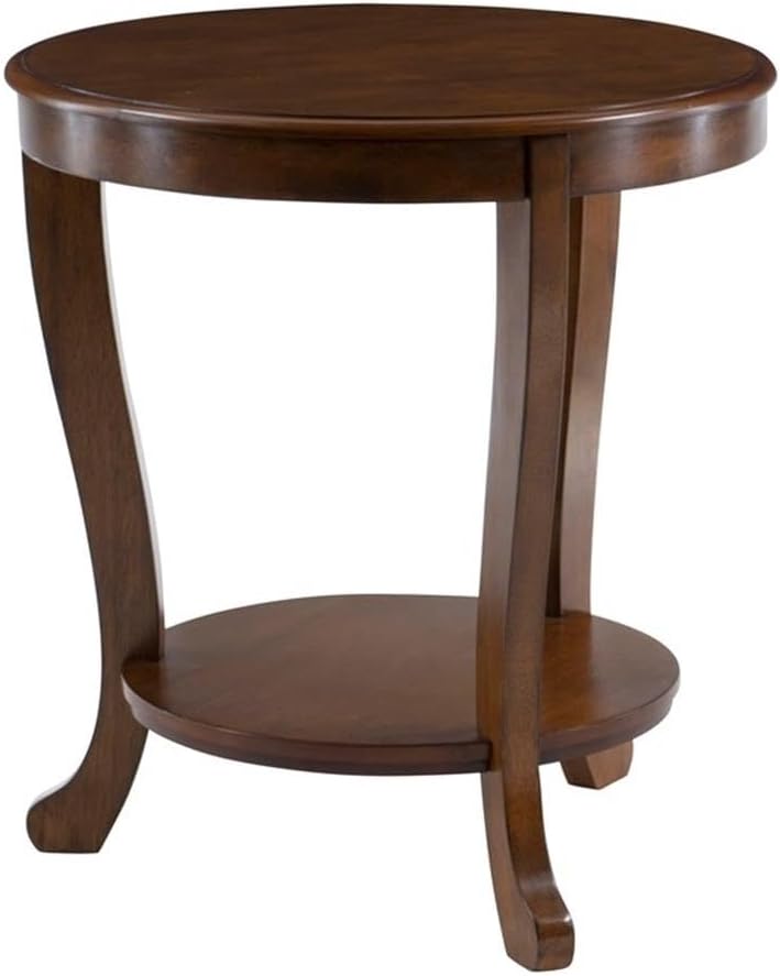 Pemberly Row Round Transitional Wood Side Table, Hazelnut Brown Finish, 22" W x 22" D x 24" H, MDF Acacia Oak Construction, Lower Shelf for Storage, Accent Table for Living Room or Bedroom Use