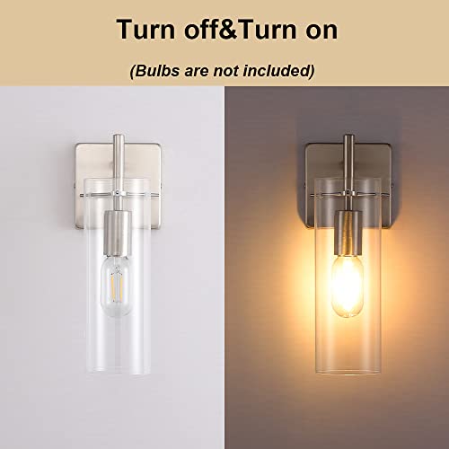 Krasty 1 Light Modern Brushed Nickel Bathroom Wall Sconces Lighting Metal Wall Sconce,Clear Glass Wall Mount Light Decor,Wall Lamp Fixture For Living Room Bedroom Bathroom Hallway #TOP4