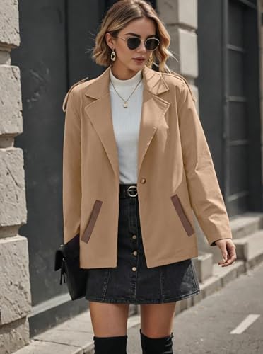 Women's Cropped Trench Coat Notch Lapel Long Sleeve Blazer Casual Short Jacket Fall Fashion Outerwear with Pockets4