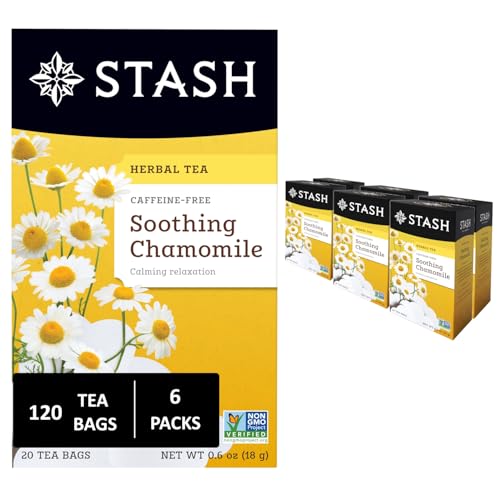Image of Stash Tea Chamomile Herbal Tea - Naturally Caffeine Free, Non-GMO Project Verified Premium Tea with No Artificial Ingredients, 20 Count (Pack of 6) - 120 Bags Total