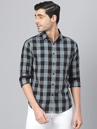 Image of Dennis Lingo Men's Cotton Box Checkered Slim Fit Casual Shirt with Chest Pocket, Full Sleeve Shirt for Formal & Casual Wear