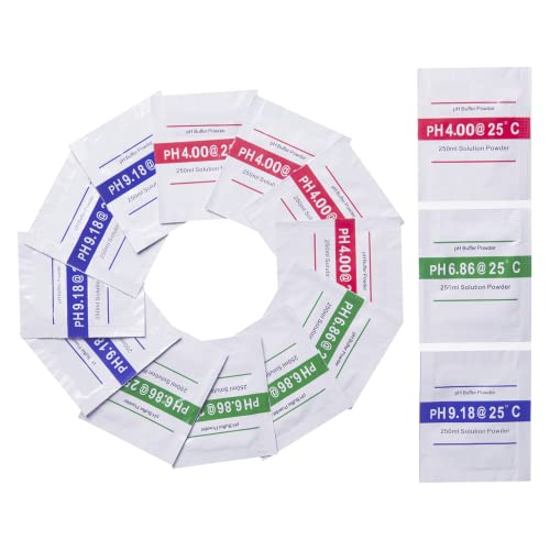 pH Meter recalibration Buffer Powders. Includes 5 Each of: pH 4.00, pH 6.86, and pH 9.18. 15 Pack Total. Each Pack Makes 250ml of Buffering Solution.