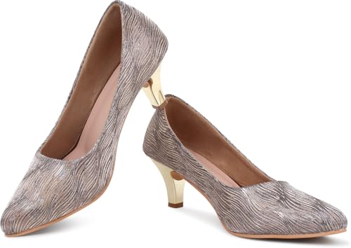 Image of Action Women's Suede Stiletto Pumps| Silver Textured Pattern| Gold Heel| Evening Antique
