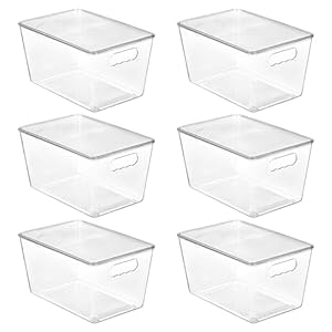 Vtopmart 6 Pack Clear Stackable Storage Bins with Lids, Large Plastic Containers with Handle for Pantry Organizer and Storage,Perfect for Bathroom,Cabinet,Kitchen,Fridge,Closet Organization