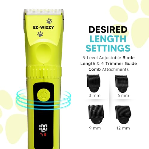 Image of LetsShave EZ-WIZZY Pet Trimmer Plus for Dogs & Cats | Quiet Grooming Clippers | Ceramic Blades | 5-Level Adjustable Blade + 4 Combs | Cordless & Corded | 180 Min Runtime | LED Display | USB-C Charging