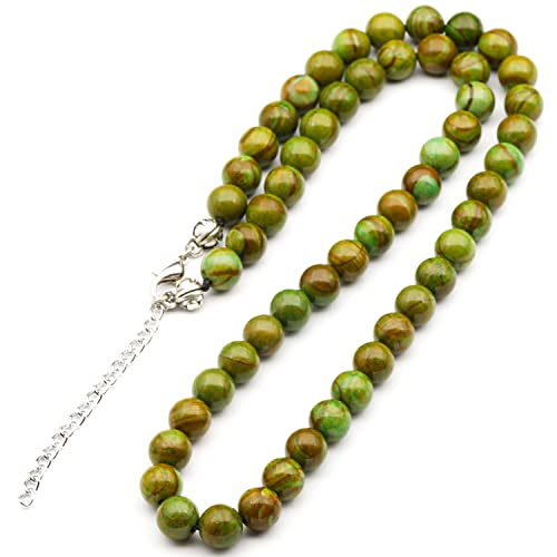 Natural Green Jasper Beaded Choker Necklace | 8mm Handmade Gemstone Jewelry | Cancer Zodiac Chakra Crystal | Energy Balance Protection Grounding Harmony Gift for Women & Men