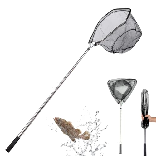 Image of Proberos 70 Inch Foldable Fishing Net with Extendable Aluminum Handle, Lightweight Portable Landing Net for Trout, Carp, Bass (Up to 2.5 kg), Ideal for Pond, River, Bank Fishing Accessories