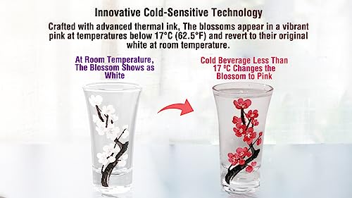 TDL-Brand Color Changing, 2 Oz Cherry Blossom Shot Glass, 2Pcs Sakura Set, Incl. Gift Box