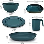 Kyraton Ensembles en plastique pour le dîner 20 Pièces, plaques de poids léger incassables et réutilisables Mugs Bols Plats Facile à transporter et nettoyer Micro-ondes sans danger BPA Service sécurisé de lave-vaisselle gratuit pour 4 (Vert foncé)