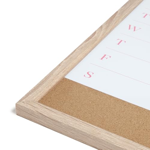 Image of U Brands Framed Magnetic Weekly Dry Erase Calendar Combo Board, 16 inchx11 inch, Wood Style Frame, Includes Magnetic Dry Erase Marker with Eraser Top, Succulent Magnet, and 2 Push Pins