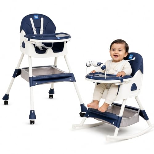 Image of Mee Mee Cherub Baby High Chair for Baby Feeding, 4-in-1 Convertible Kids Feeding Chair Compact Fold, High Adjustable, Play Chair Booster Seat Dual Meal Trays, 6 Months to 3 Years Kids (Dark Grey)