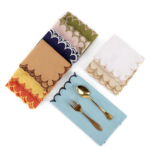 Image of FINGERCRAFT Scallop Edge Cloth Napkins | Set of 6 | 20x20 Inches | 100% Cotton | Table Napkins for Any Occasion | Washable, Perfect for Parties and Everyday Use (Lavender Slub, Set of 6)