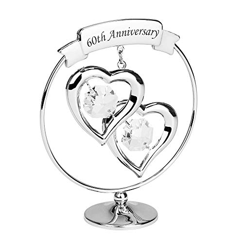 Haysom Interiors Modern 60th Anniversary Silver Plated Metal Keepsake Gift Ornament with Clear Austrian Crystal Glass