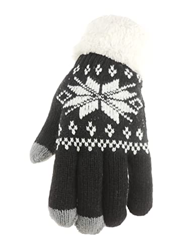 Glamour Girlz Guantes térmicos de punto grueso y cálido con forro polar forrado de copo de nieve, Guantes Negros, talla única Cover