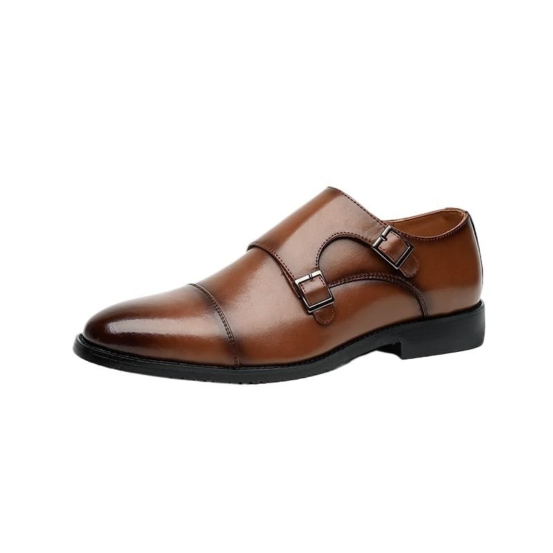 Double Monk Formal Shoes Dress Oxford For Mens Working Comfort Orthopedic Tuxedo Luxury Leather Slip-on Party Anti-slip Slip Resistant Rubber Sole Shoe Round Toe(Brown,8.5)
