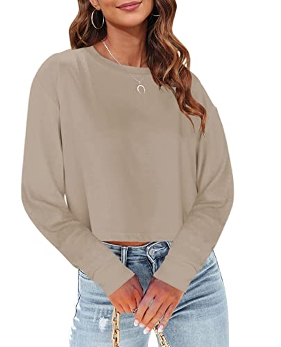 Tankaneo Womens Long Sleeve Crop Tops Fall Cropped Sweatshirts 2024 Crew Neck Casual Shirts