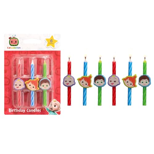 CoComelon™ Birthday Cake Candles | 6 Birthday Candles for Cake Decorations, Red, Blue Green Candles Featuring JJ, YoYo, Tom Tom for CoComelon Party