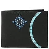 Oxmox Geldbörse Herren klein/Portemonnaie Damen klein | Wallet mit RFID Schutz | New Cryptan (Vegan) | Pocketbörse Querformat | schwarz | Windrose Print Cyan