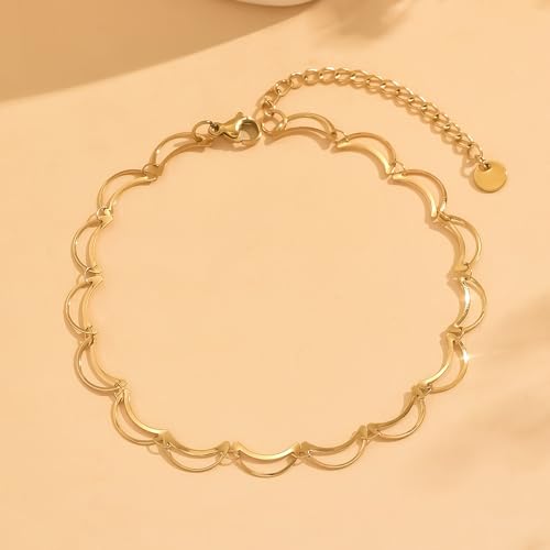 Image of Anklets for Women Dainty CZ Ankle Bracelet 18K Gold Plated Waterproof Boho Dot Star Moon Daisy Ocean Beaded Anklet Trendy Foot Jewelry