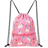 WAWSAM Turnbeutel Kinder, Einhorn Rucksack mit Kordelzug für Mädchen, Wasserdichte Sportbeutel für Sport und Strand, Schwimmtasche kinder mit Reißverschlusstasche für Geburtstag Geschenk