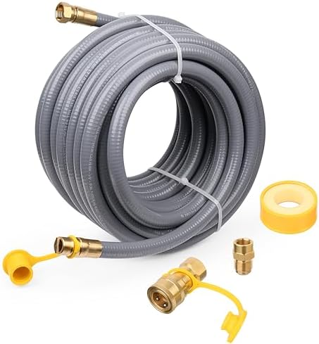 Natural Gas Hose 1/2 Inch 48Ft, Gas Line Hose with Quick Connect Fittings, Conversion Kit for Grill, Patio Heater, Pizza Oven, BBQ NG Appliance, CSA