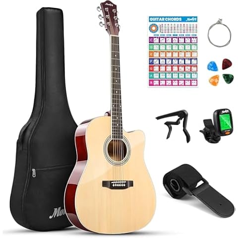 Moukey 41" Acoustic Guitar for Beginners Adults 4/4 Guitarra Acustica with Chord Poster, Gig Bag, Tuner,Steel Strings, Capo, Strap, Natural Cover