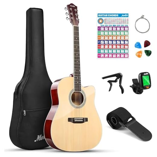 Moukey Acoustic Guitar Full Size Kits for Beginners Adults 4/4 41" Guitar Bundles with Chord Poster, Gig Bag, Tuner, Steel Strings, Strap, Natural