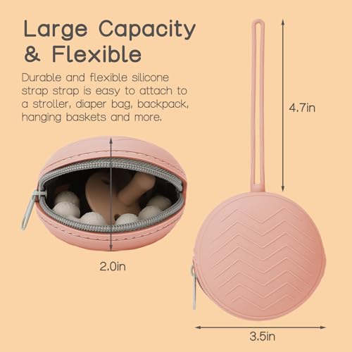 Image of 2 Pack Silicone Pacifier Holder Case & Toy Safety Straps for Babies, BPA-Free Silicone Newborn Pacifier Hold, Travel Pacifier Storage Case for Diaper & Strollers (Muted /Dusty Lilac)