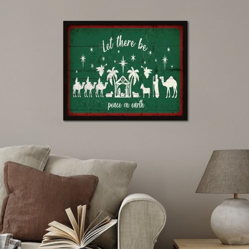 Décoration murale pour cabane avec cadre bois rustique et panneau chrétien de Noël