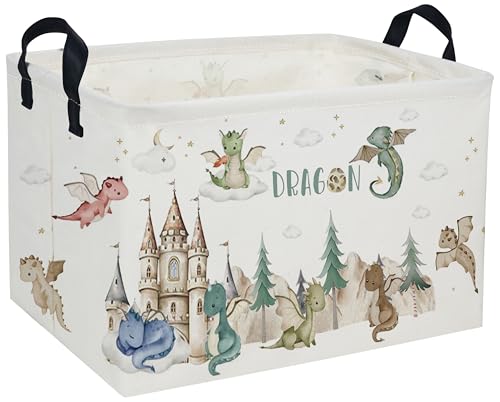 Image of Rectangle Kids Baskets Dinosaur Basket Cute Storage Bin Boys Box for Room Decor Gift Basket(Castle dinosaur)