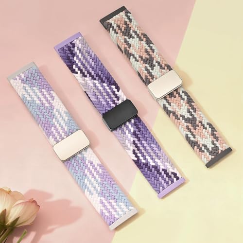 Image of HSWAI Magnetic Braided Compatible with Fitbit Versa 4 Bands for Women /Versa 3 /Sense /Sense 2 Bands, Soft Stretchy Sport Strap Woven Loop Elastic Nylon Wristbands Men
